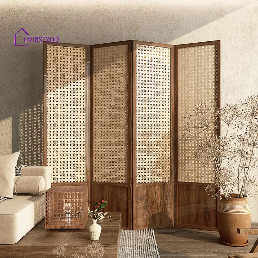 Calista Wooden and Cane Weaving Room Partition for Living Room