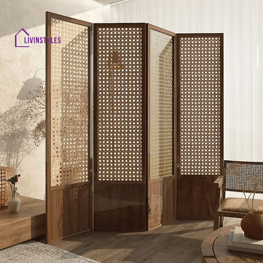 Calista Wooden and Cane Weaving Room Partition for Living Room