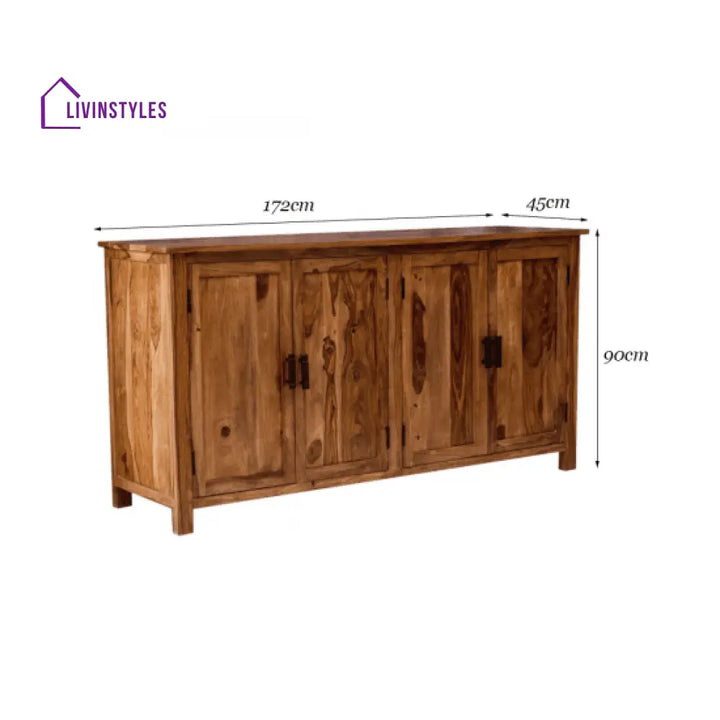 Canberra Sheesham Wood Four Door Storage Cabinet 172X45X90 Cm (Honey Finish)