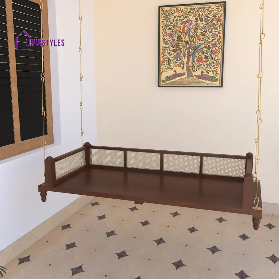 Charvi Elegant Wooden Swing for Home Interiors – Traditional Design with Cane Backrest Swing
