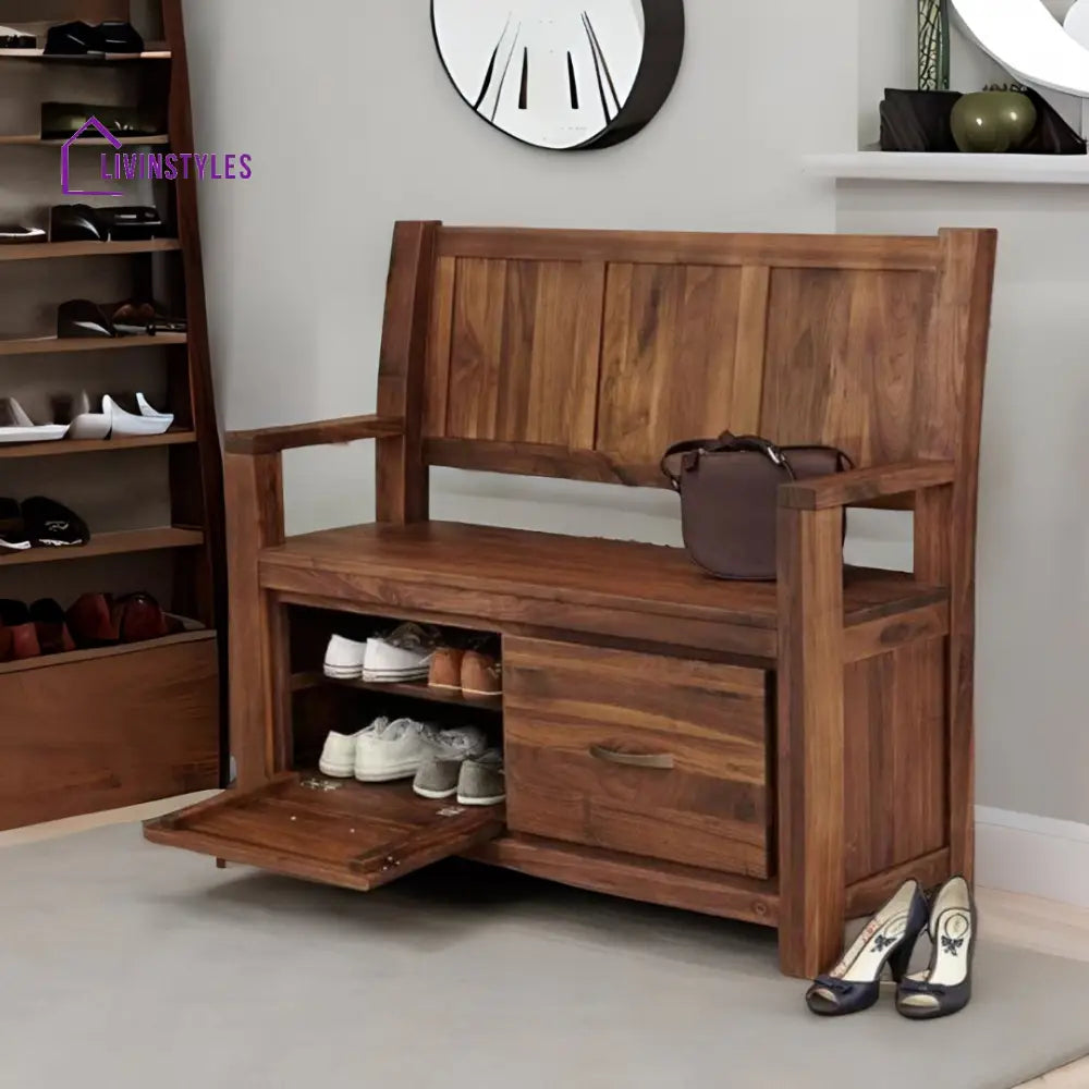 Darshit Sheesham Wood 2 Doors and 4 Shelves Seating Shoe Rack