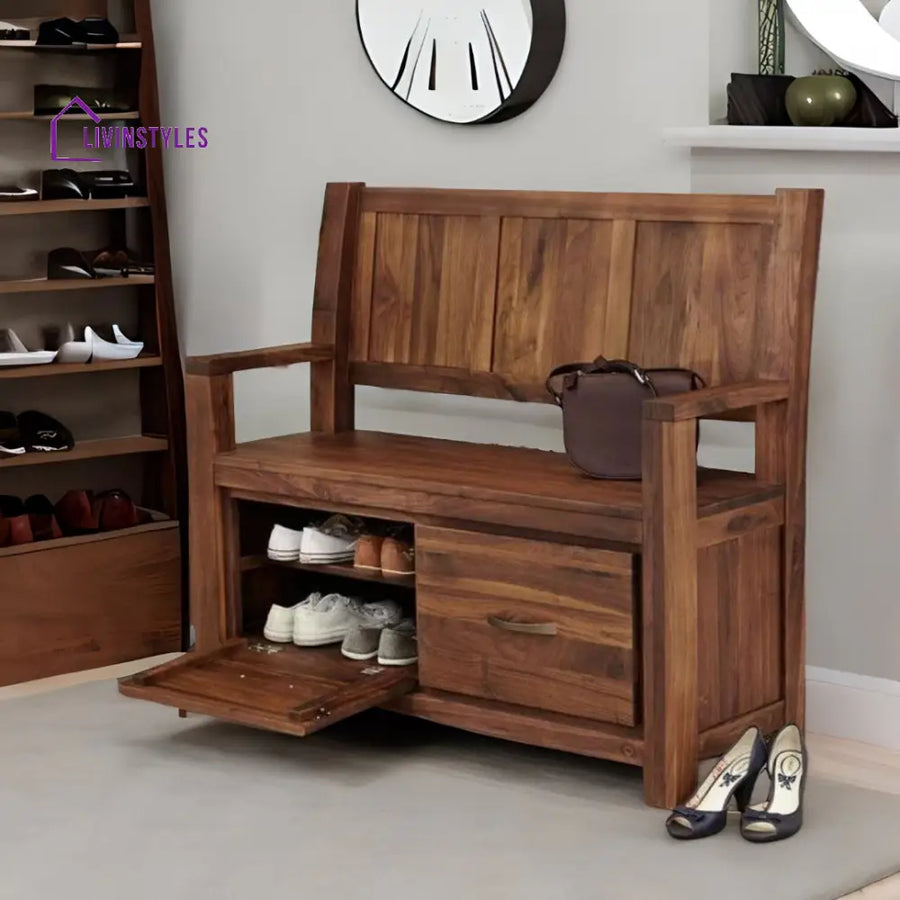 Darshit Sheesham Wood 2 Doors and 4 Shelves Seating Shoe Rack