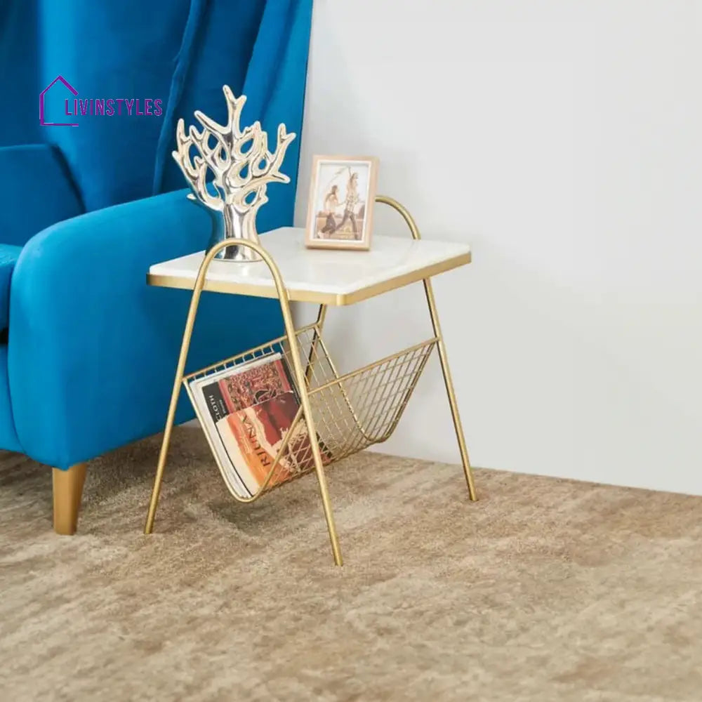 Designer Square Shape White Marble Side Table Table