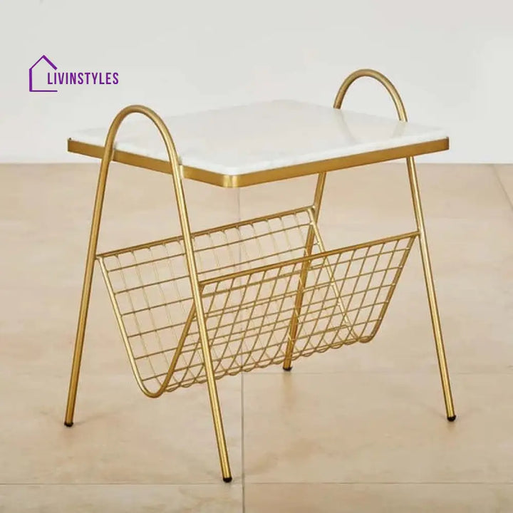 Designer Square Shape White Marble Side Table Table