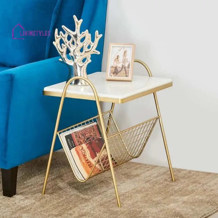 Designer Square Shape White Marble Side Table Table