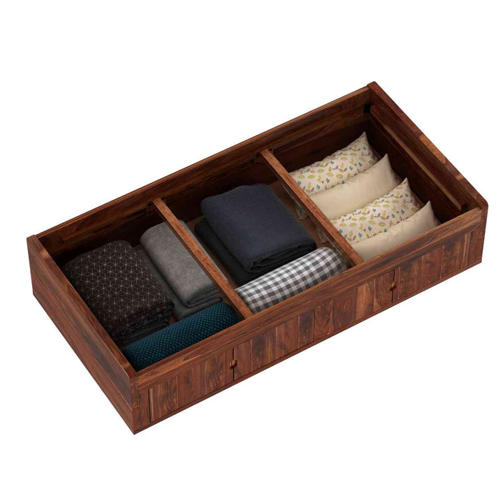 Jacinta Solid Sheesham Wood Single Bed Cum Day Bed With Door Storage (With Mattress, Natural Finish)