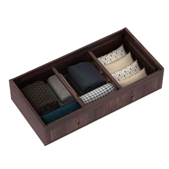 Judith Solid Sheesham Wood Single Bed Cum Day Bed With Door Storage (With Mattress, Walnut Finish)