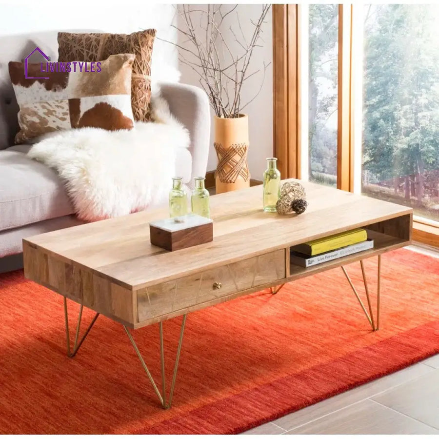 Diya Solid Wood and Metal Coffee Table for Living Room