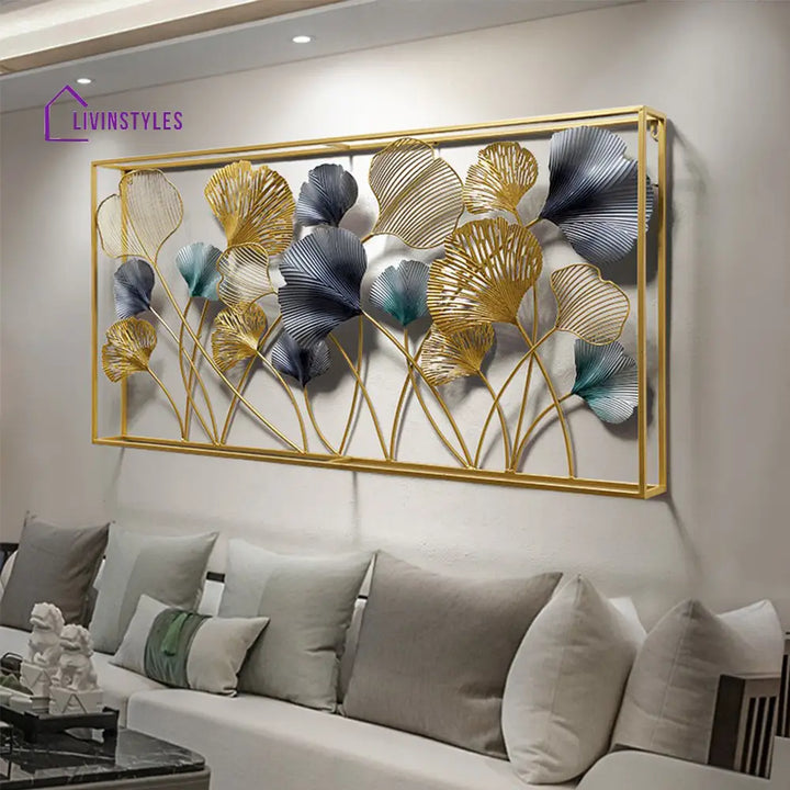 Double Frame With Leaf Metal Wall Art