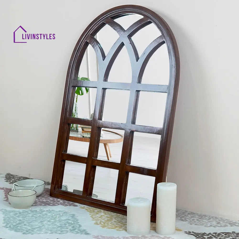 Ducky Arched Motif Window Frame Wooden Mirror Wall Mirror