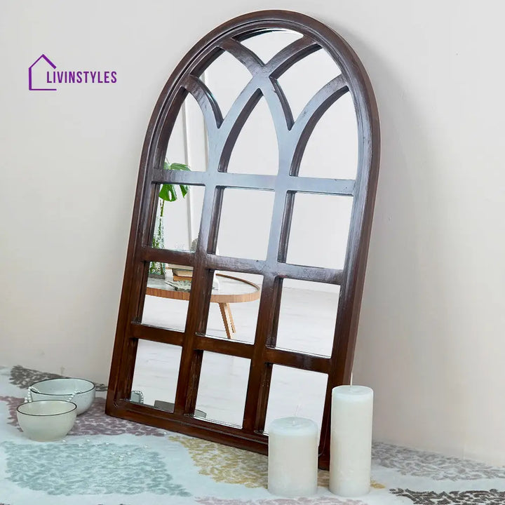 Ducky Arched Motif Window Frame Wooden Mirror Wall Mirror