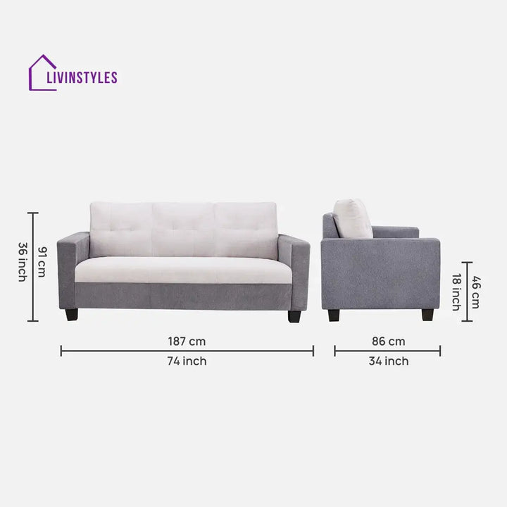 Ease Cool Grey Fabric 3 Seater Sofa Sofa Set