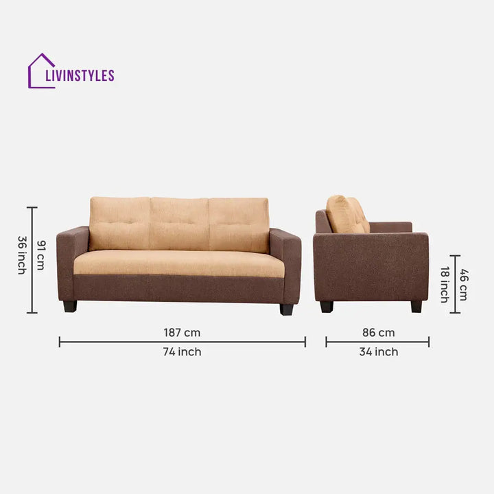 Ease Sand Brown Fabric 3 Seater Sofa Sofa Set