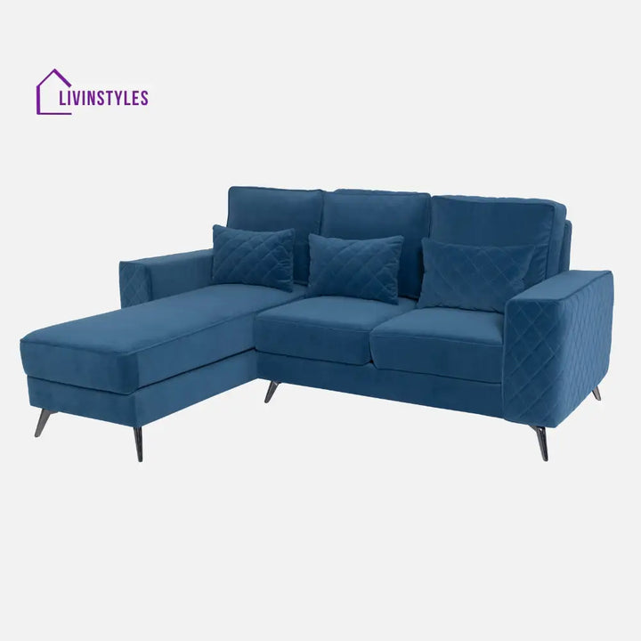 Efim Blue Fabric 2 Seater Sofa With Lounger