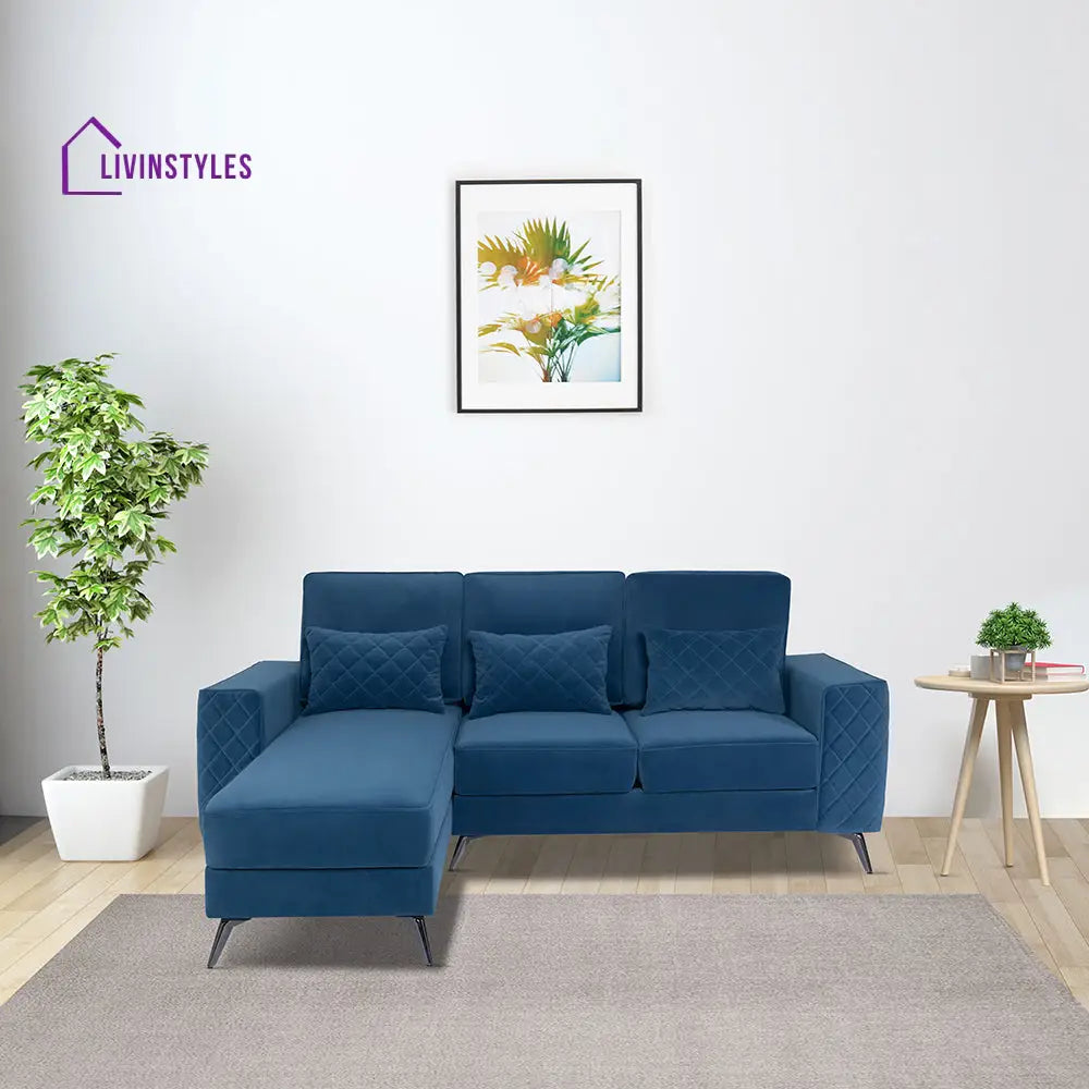 Efim Blue Fabric 2 Seater Sofa With Lounger