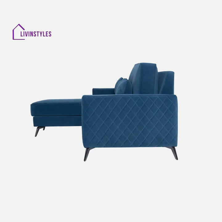 Efim Blue Fabric 2 Seater Sofa With Lounger