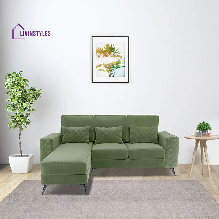 Efim Jade Green Fabric 2 Seater Sofa With Lounger