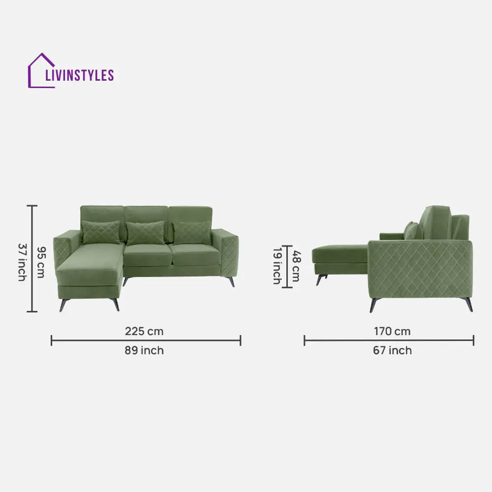 Efim Jade Green Fabric 2 Seater Sofa With Lounger