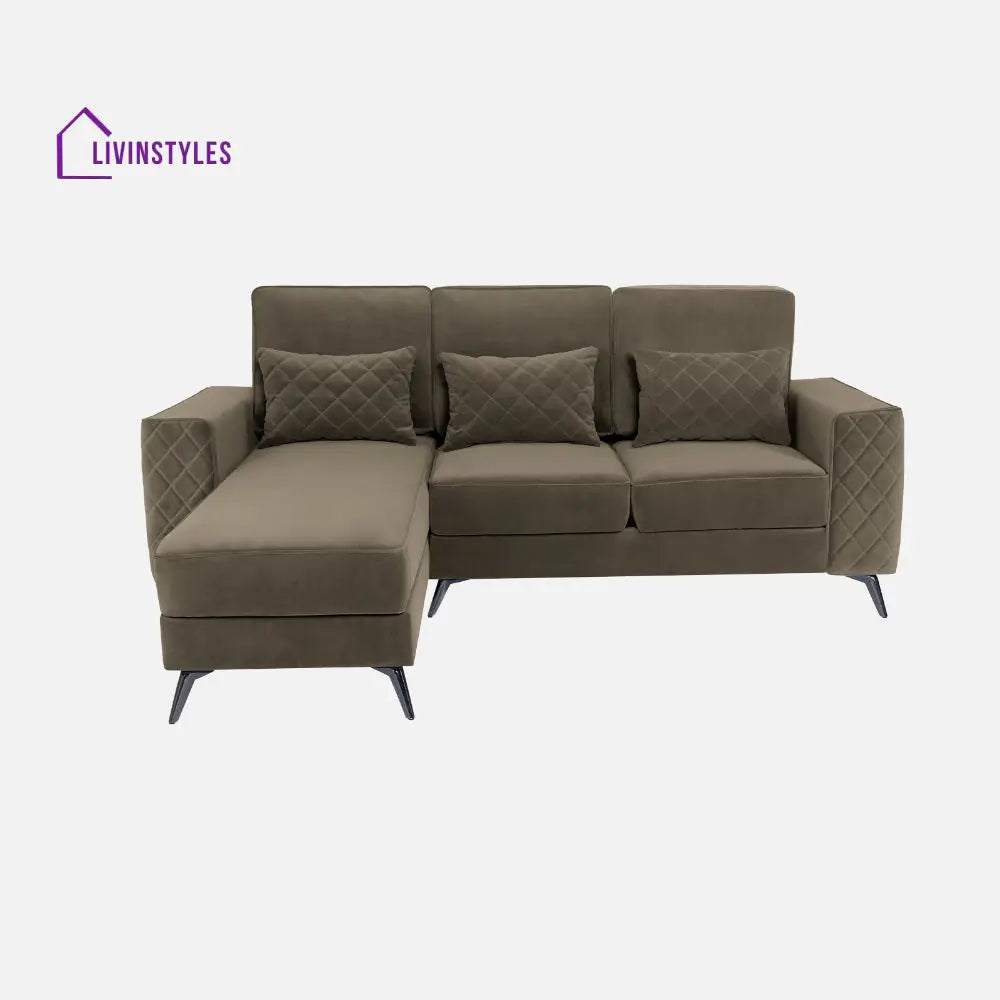 Efim Quartz Brown Fabric 2 Seater Sofa With Lounger