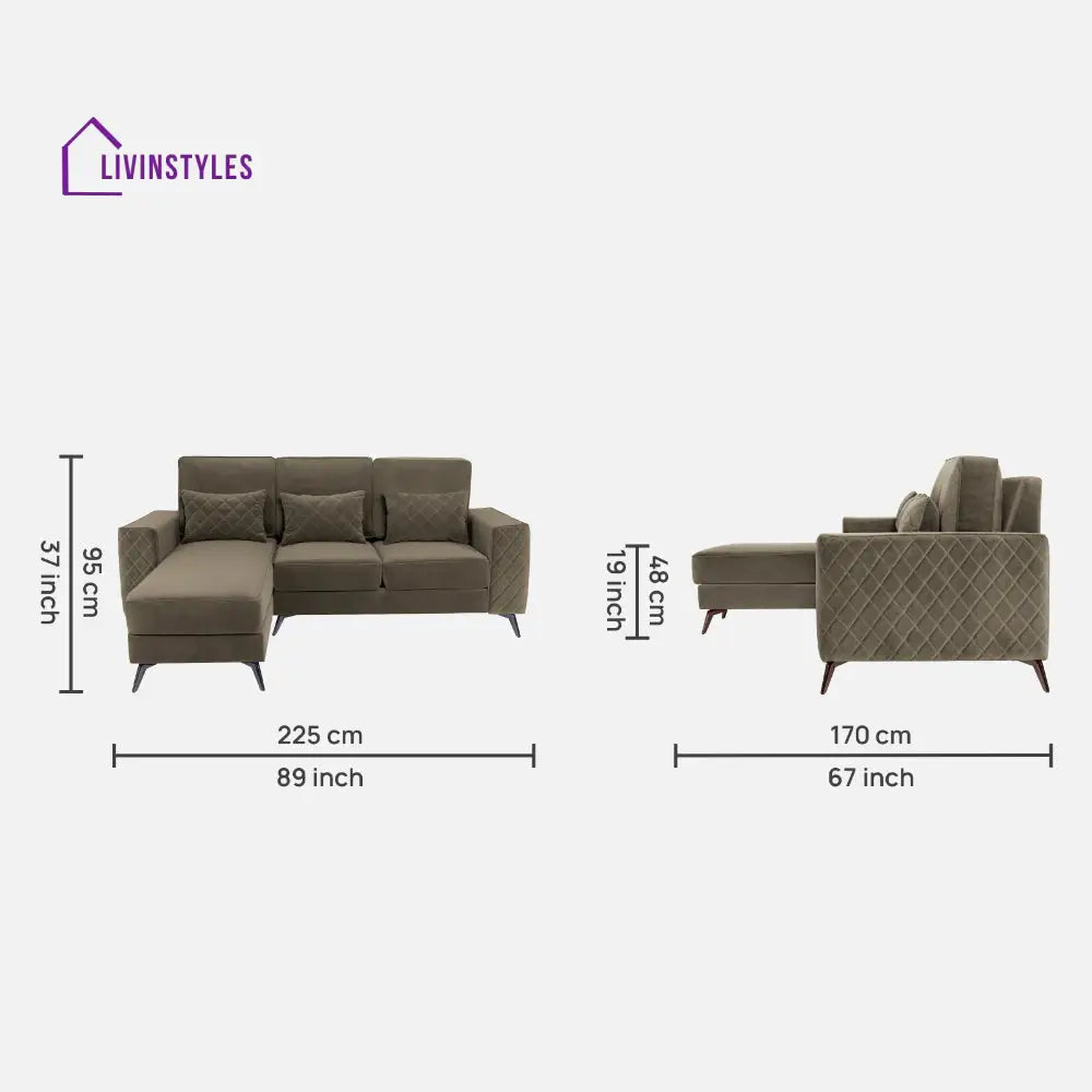 Efim Quartz Brown Fabric 2 Seater Sofa With Lounger