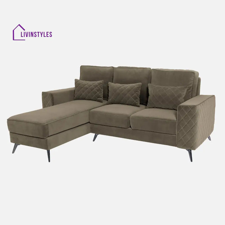 Efim Quartz Brown Fabric 2 Seater Sofa With Lounger