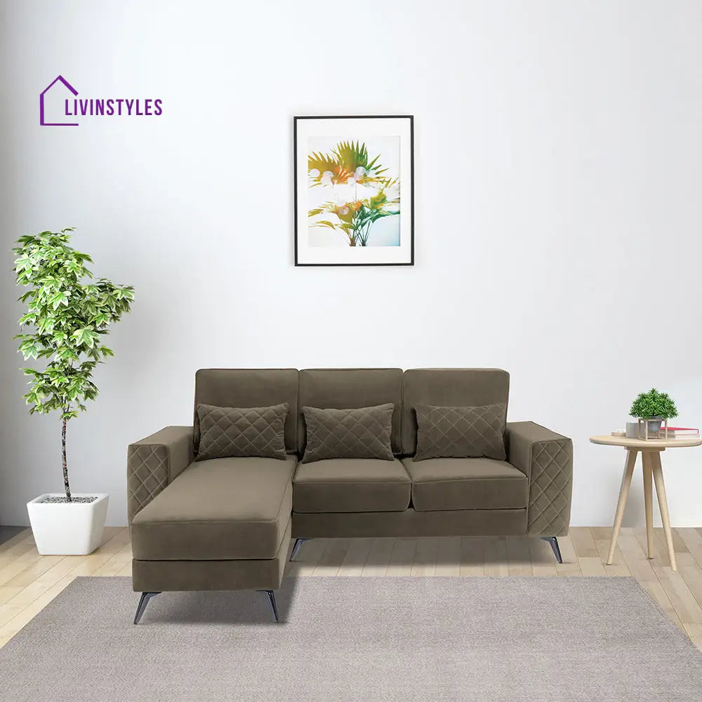 Efim Quartz Brown Fabric 2 Seater Sofa With Lounger