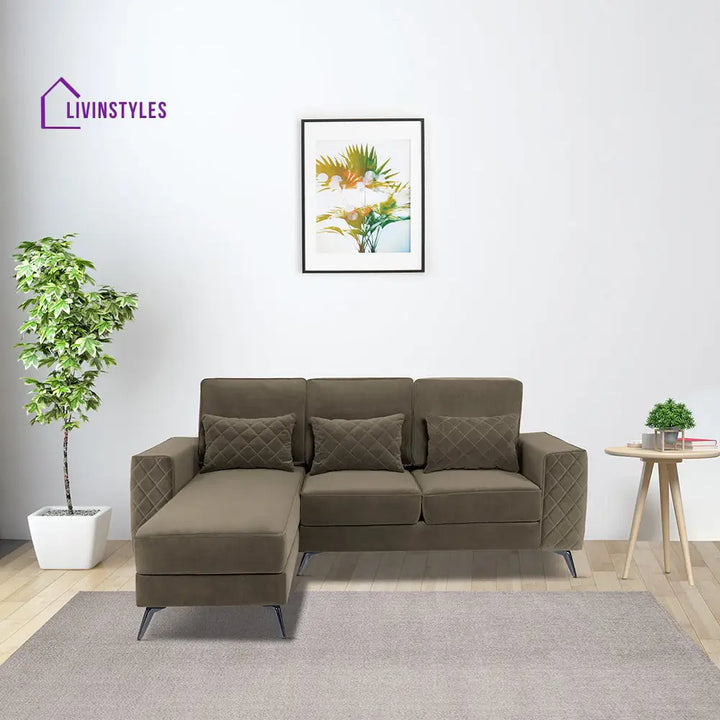 Efim Quartz Brown Fabric 2 Seater Sofa With Lounger