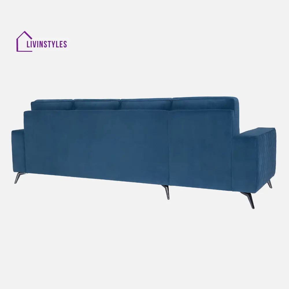Efrem Sapphire Blue Fabric 3 Seater Sofa With Lounger