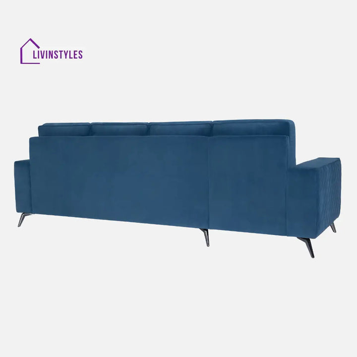 Efrem Sapphire Blue Fabric 3 Seater Sofa With Lounger
