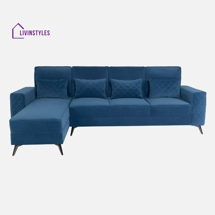 Efrem Sapphire Blue Fabric 3 Seater Sofa With Lounger