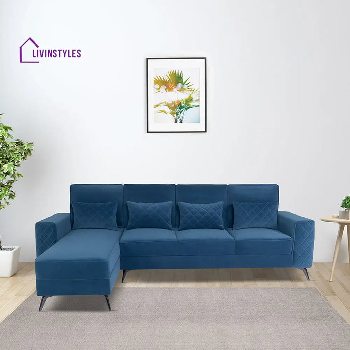 Efrem Sapphire Blue Fabric 3 Seater Sofa With Lounger