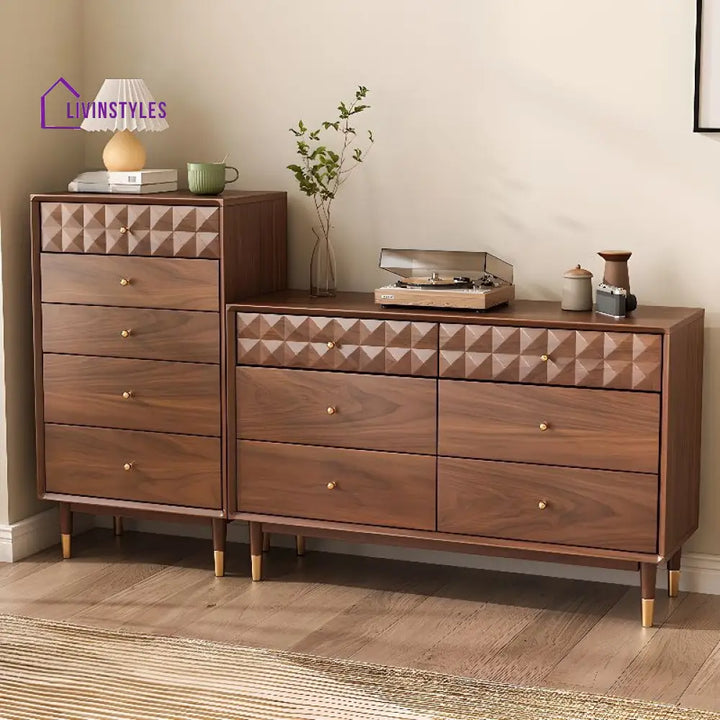 Ekaterina Solid Walnut Wood Chest of Drawers for Luxury Homes