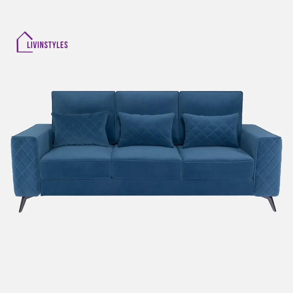 Elizar Sapphire Blue Fabric 3 Seater Sofa