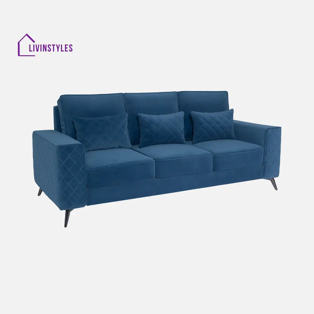 Elizar Sapphire Blue Fabric 3 Seater Sofa