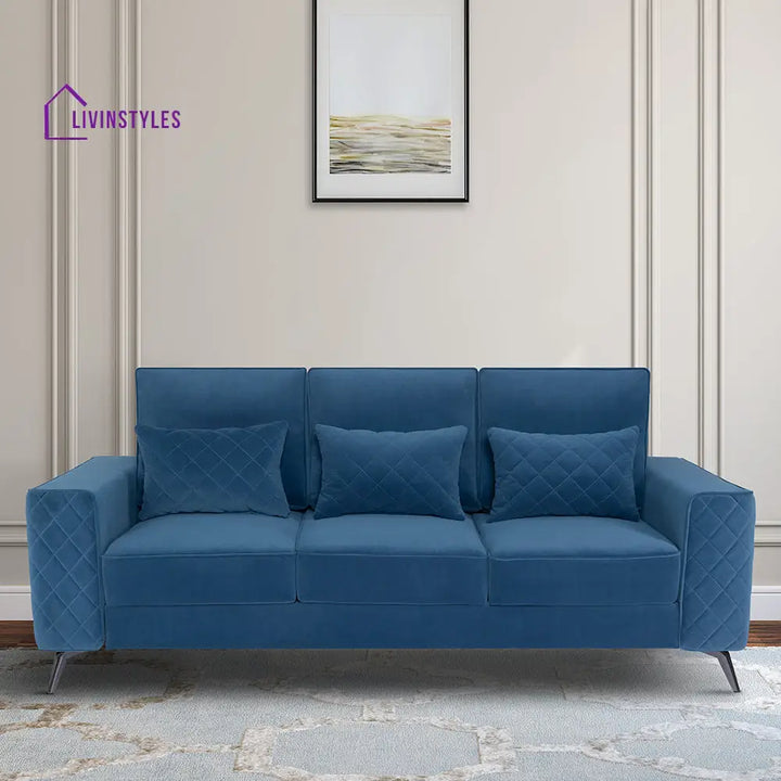 Elizar Sapphire Blue Fabric 3 Seater Sofa