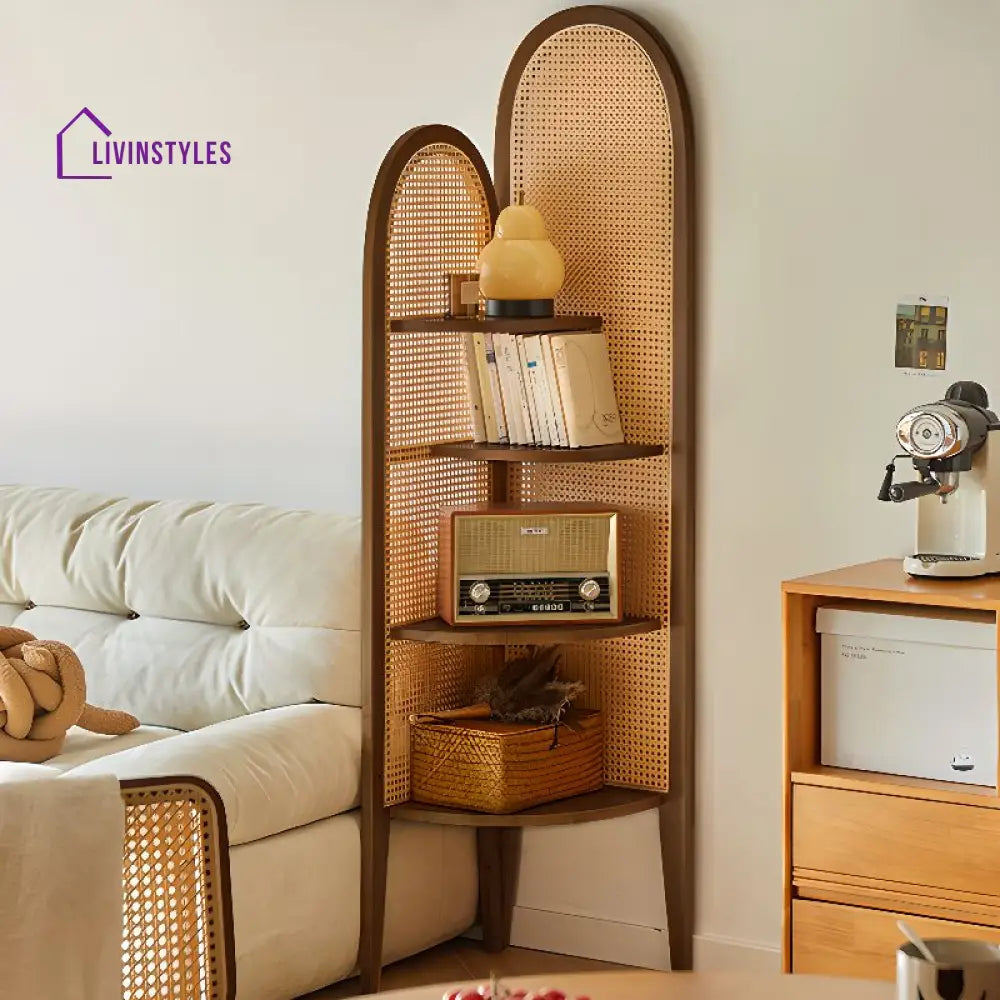 Elowen Wooden and Cane Weaving Bookshelves