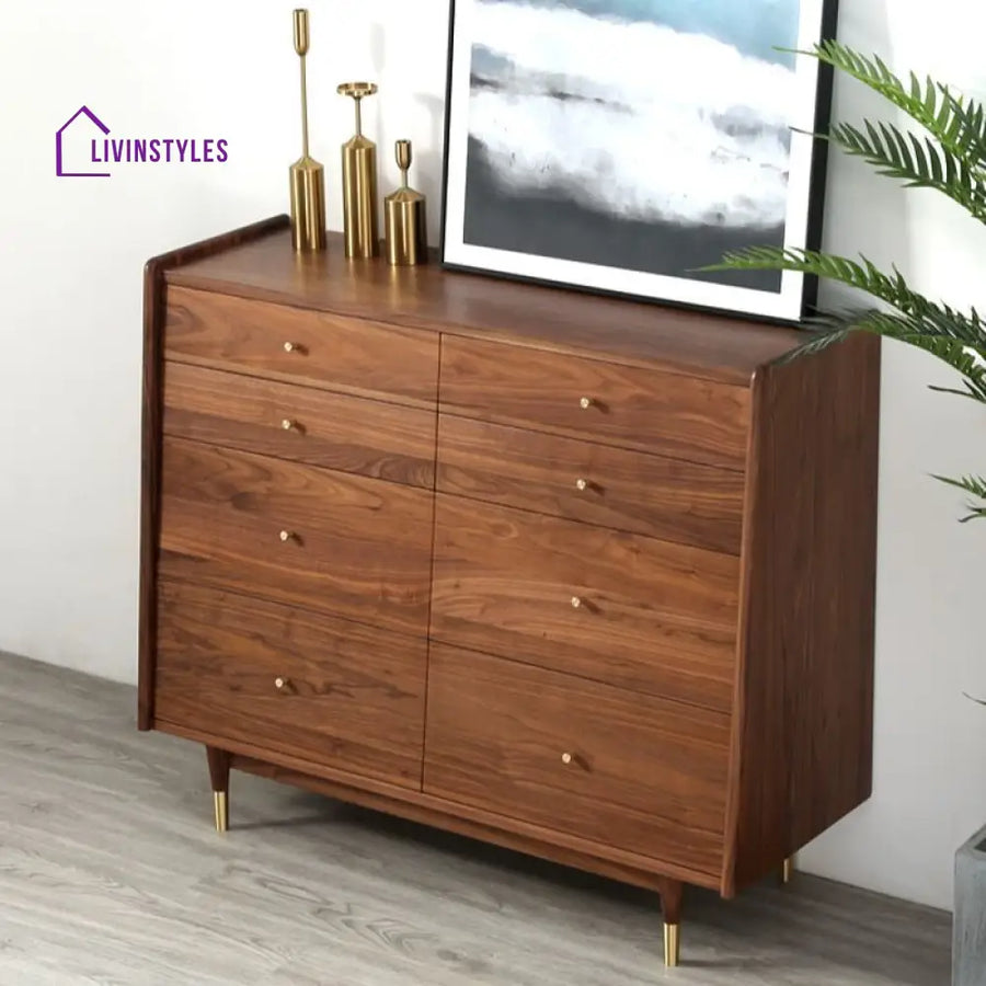 Eva Solid Walnut Wood Chest of Drawers for Luxury Homes