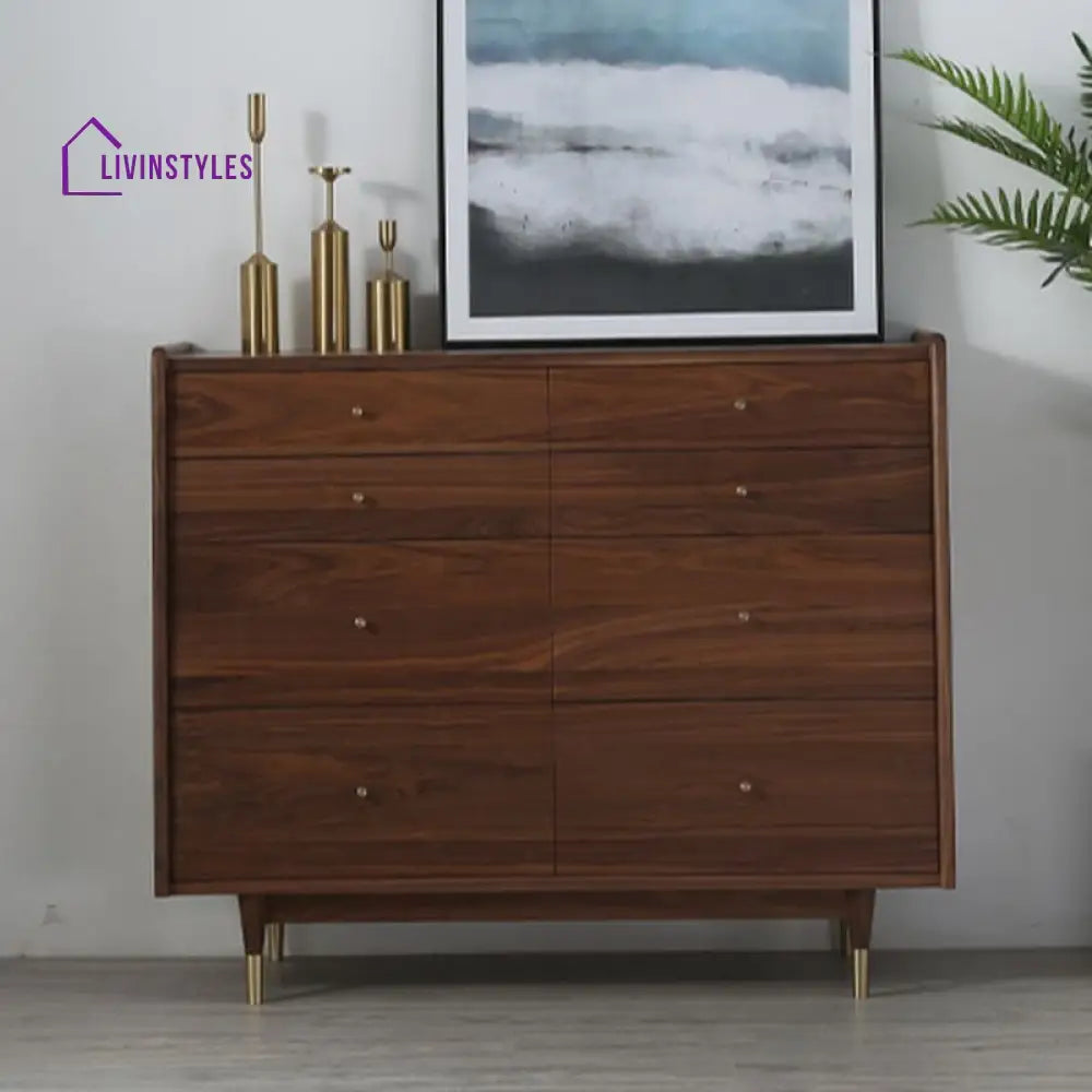 Eva Solid Walnut Wood Chest of Drawers for Luxury Homes