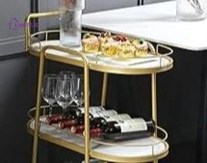 Golden & White Three Tier Bar Cart Trolley - Space Saving Organizer Serving Trays