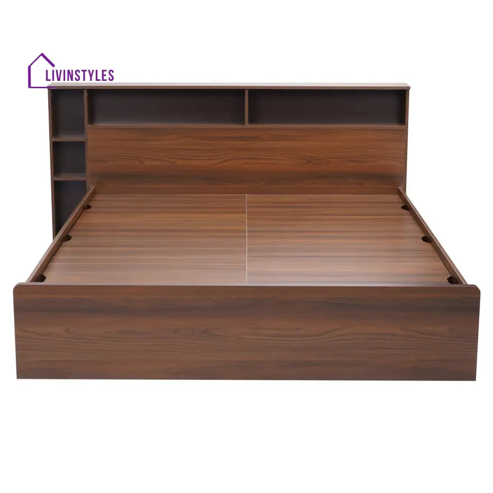 Yaroslav King Bed With Headboard & Box Storage (Classic Walnut) Home Furniture