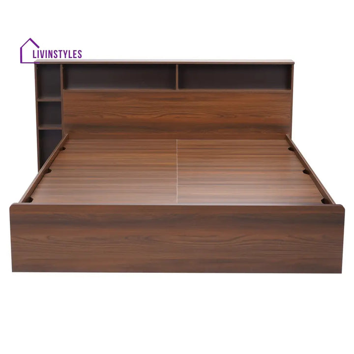 Yaroslav King Bed With Headboard & Box Storage (Classic Walnut) Home Furniture