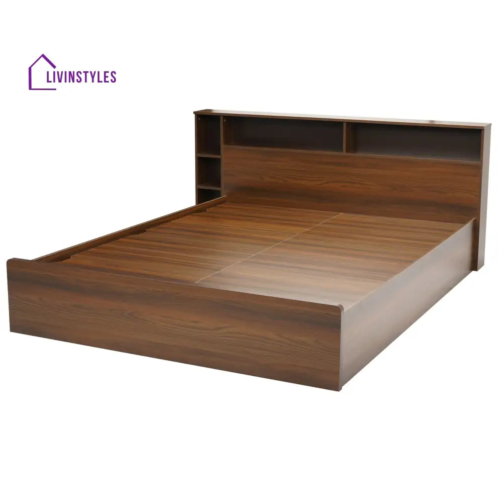 Yaroslav King Bed With Headboard & Box Storage (Classic Walnut) Home Furniture