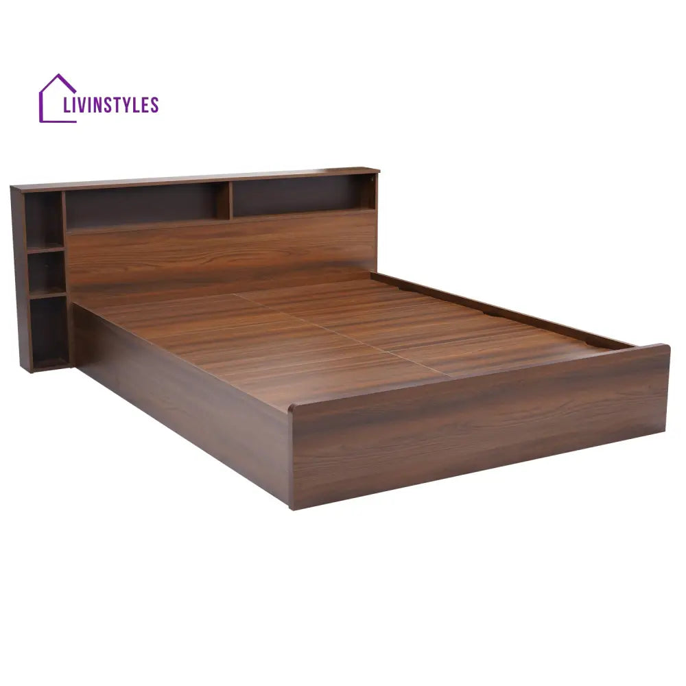 Yaroslav King Bed With Headboard & Box Storage (Classic Walnut) Home Furniture