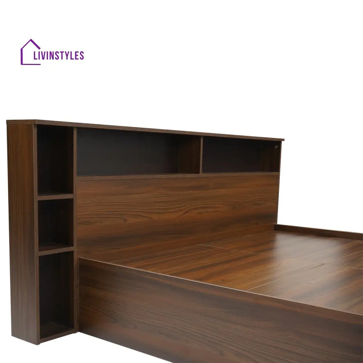 Yaroslav King Bed With Headboard & Box Storage (Classic Walnut) Home Furniture