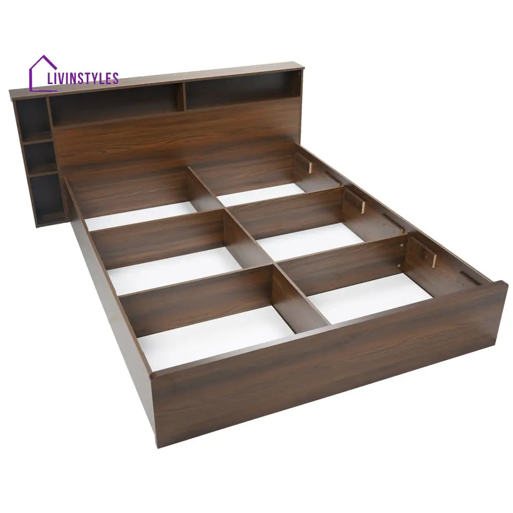 Yaroslav King Bed With Headboard & Box Storage (Classic Walnut) Home Furniture