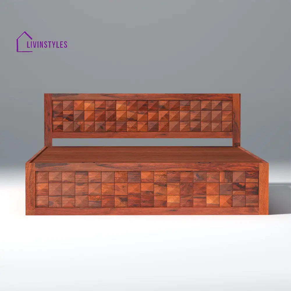 Grigory Sheesham Wood Storage Hydraulic Bed In Reddish Rosewood