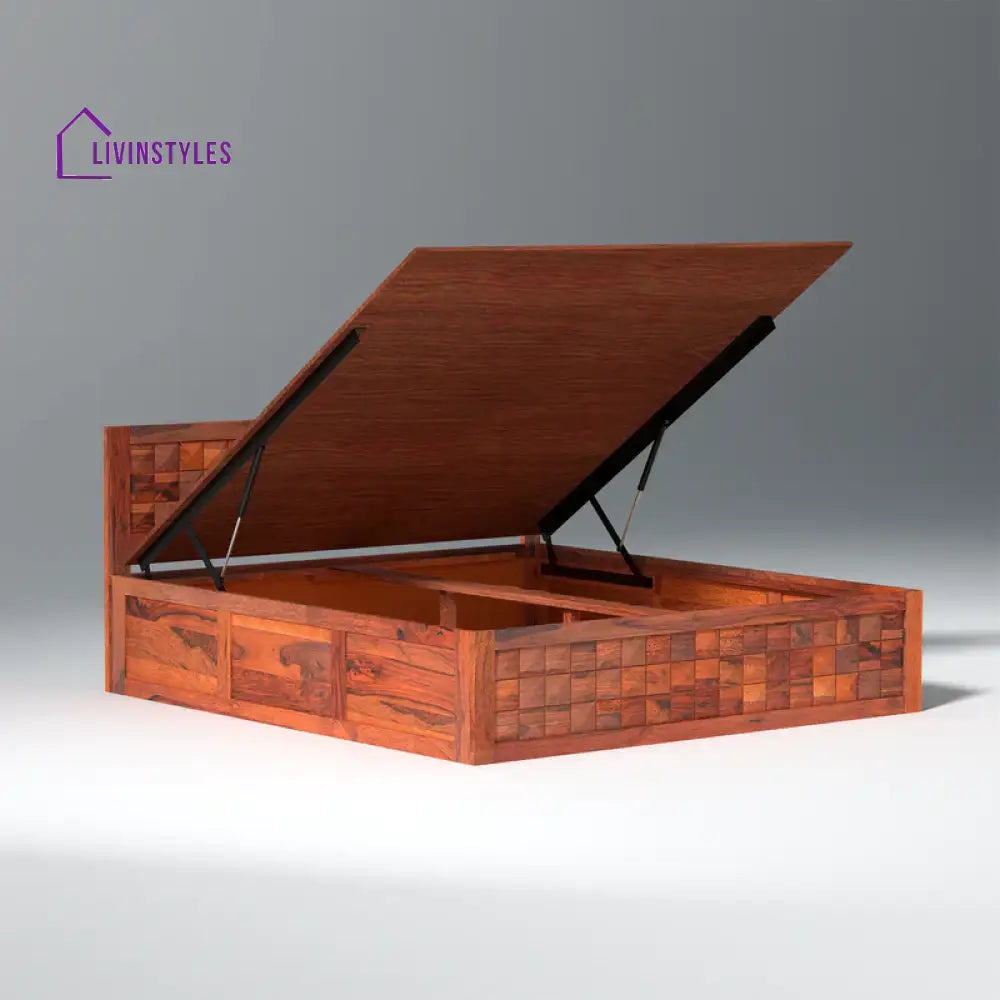 Grigory Sheesham Wood Storage Hydraulic Bed In Reddish Rosewood