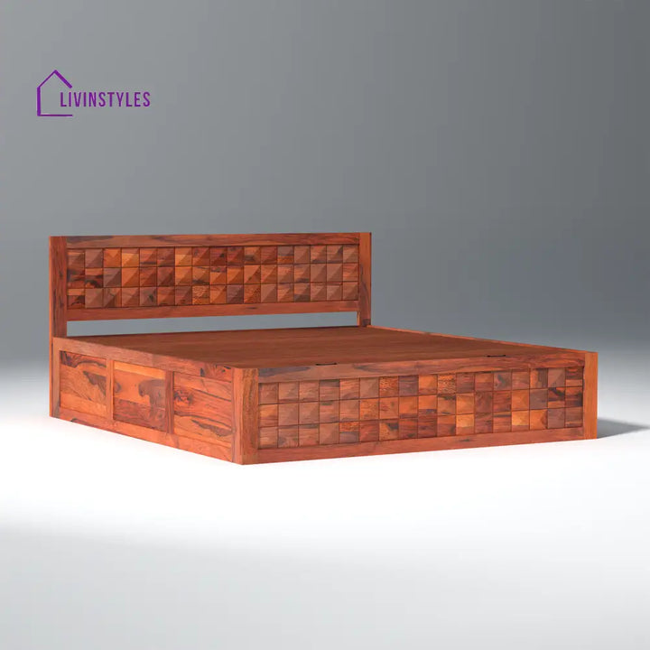 Grigory Sheesham Wood Storage Hydraulic Bed In Reddish Rosewood