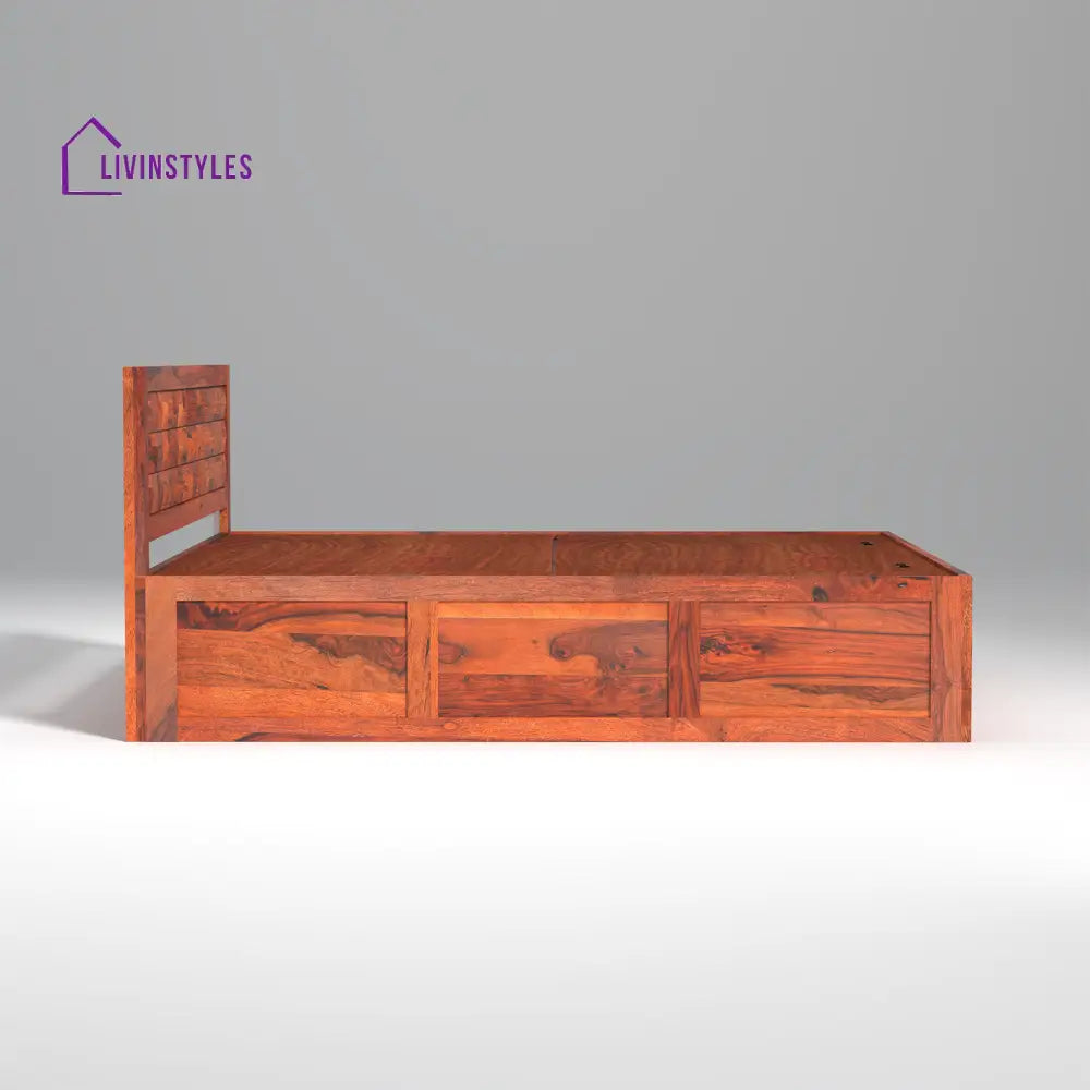 Grigory Sheesham Wood Storage Hydraulic Bed In Reddish Rosewood