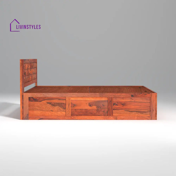Grigory Sheesham Wood Storage Hydraulic Bed In Reddish Rosewood
